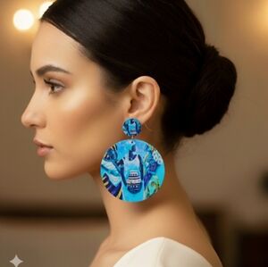 Round Wood Afro Style Earrings Handmade African Wood Earrings 3.0 inches